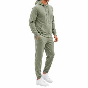 Men's Hooded <b>Tracksuit</b> Solid Color Full Zipper Sweatshirt and Pants Set Casual Autumn Wear Breathable Polyester Jogging Suit - Product Image 2