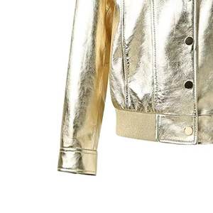 Blouson bomber en satin doré, col montant, manches classiques, style décontracté, unisexe, pour l'automne, couleur unie, fermeture boutonnée - Product Image 6