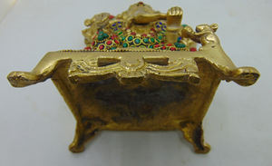 Statue en laiton poli de luxe du Dieu Ganesha sur trône, hauteur 9 pouces, Meenakari, vente chaude - Product Image 6