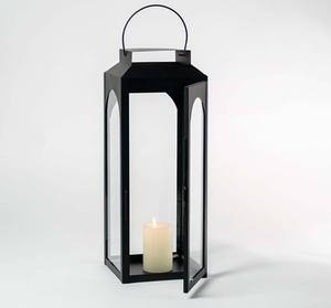 Lanterne carrée moderne en fer noir avec panneaux en verre, faite à la main pour Noël, Halloween, la Saint-Valentin, décoration intérieure - Product Image 2