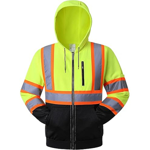 <b>Light</b> <b>Blue</b> Men's High Visibility Reflective Safety Hoodie with Zipper Pocket Stripes <b>LED</b> Flash Waterproof for Men - Product Image 2