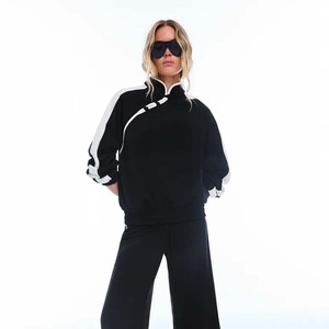 Custom Logo <b>Womens</b> <b>Tartan</b> Plaid Cropped Hoodie Wide Ribbed Hem Drawstring Long Sleeve Pullover Sweatshirt - Product Image 4
