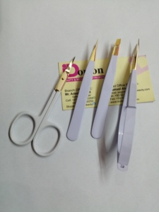 Color Coated With Gold Plated Tips Eyebrow Tweezer Stainless Steel Brow Tweezer Ingrown Hair Plucking Tweezers With Brow Scissor - Product Image 4
