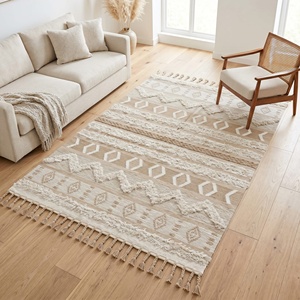 Boho Handwoven Wool Cotton Area Rug with Geometric Pattern for Modern Home Decor - Product Image 3