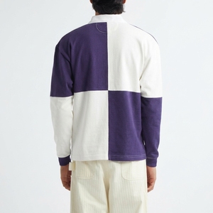 Camiseta Polo de Punto de Manga Larga para Hombre, Estilo Casual, con Bloques de Color Blanco y Morado, Precio de Fábrica - Product Image 2
