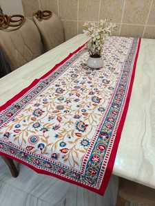 Handmade Floral Embroidered <b>Table</b> <b>Runner</b> Rectangle Pure Blue Color Hand Block Print <b>Table</b> <b>Runner</b> For Kitchen & <b>Dining</b> Room - Product Image 6