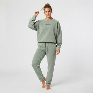 Ensemble de survêtement oversize pour femme, col rond, couleur unie, pantalon long, taille élastique, coupe ample, vêtements décontractés, 100% coton - Product Image 6