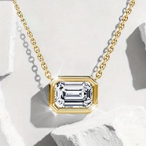Collier pendentif en moissanite taille marquise AMBER JEWELS, plaqué argent 925, serti clos, chaîne maille forçat, bijoux classiques unisexes - Product Image 3