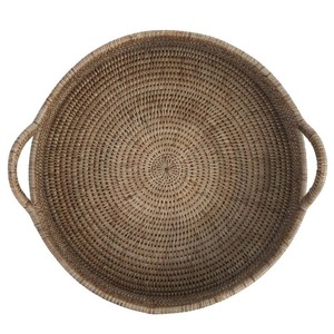Plateau décoratif rond en fibres végétales tissées à la main avec poignées, style bohème, artisanat en bambou et rotin pour la décoration de la maison - Product Image 6