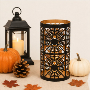 Wholesale Halloween Metal Spider Web Hurricane Candle Holder Matte Black & Gold Iron Votive <b>Lantern</b> For Party Table Centerpiece - Product Image 6