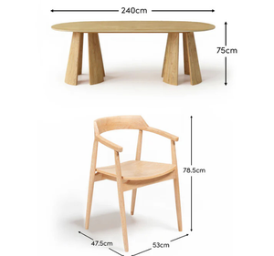 Ensemble de table à manger ovale en bois massif Mindi Mani, style minimaliste - Product Image 4