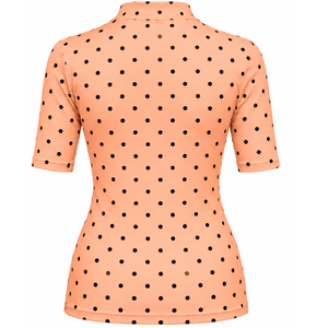 <b>Peach</b> Polka Dot Women Mock Neck Short Sleeve T <b>Shirt</b> Slim Fit Stretch Casual Printed Top Fashion Summer Apparel Wholesale Custom - Product Image 2