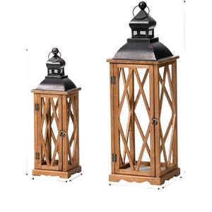 Lanternes à bougies en bois de qualité supérieure, ensemble décoratif de 2 lanternes vintage en bois vieilli et métal, pour intérieur et extérieur - Product Image 2