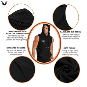 2026 <b>Men</b> Workout Hooded Tank Tops Sleeveless Gym Training Bodybuilding Muscle Cut Off Black Color Sleeveless Hoodies - Product Image 3