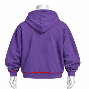 Sweat à capuche violet violet Indus brodé, broderie florale décorative, poche kangourou, coupe décontractée, streetwear décontracté d'hiver - Product Image 2