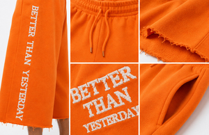 Distressed Embroidery Fleece <b>Shorts</b> Oversize 450 GSM Cotton Terry <b>3</b>/<b>4</b> Wide Leg <b>Shorts</b> Men Casual Winter Sweat <b>Shorts</b> Knee Length - Product Image 6