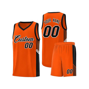 Ensemble de maillots de basket-ball personnalisés, col en v orange, sans manches, en maille respirante, unisexe, pour adultes, numéro 00 - Product Image 1