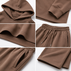 Ensemble de survêtement ONE APEX pour femme, coupe droite, pantalon large, en molleton épais 100 % coton, couleur marron cacao, séchage rapide - Product Image 6