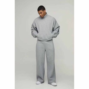 Conjunto Deportivo Oversize con Media Cremallera para Hombre, 420G, Mezcla de Algodón y Felpa, Color Sólido, Sudadera y Pantalones Deportivos para Uso Diario Informal - Product Image 4