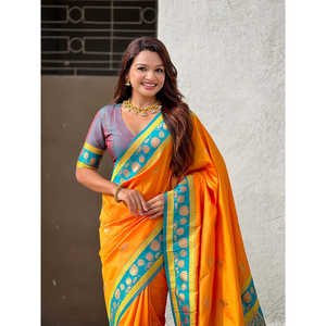 <b>Orange</b> Soft Silk Pichwai Traditional Zari Woven <b>Saree</b> Elegant Cocktail Dresses - Product Image 5