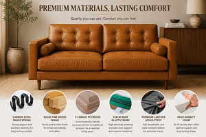 High-End Mid Century Leather Loveseat Button Tufted Back <b>Sofa</b> Vietnam Supply for Home Living Room Furniture - Product Image 5