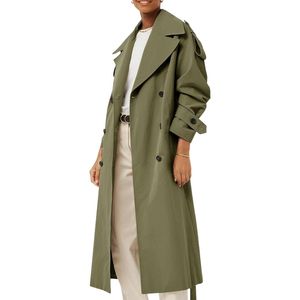 Manteau trench ample personnalisé vert poussière avec ceinture, en mélange coton-polyester, coupe-vent, vêtement d'extérieur surdimensionné - Product Image 3
