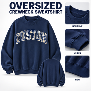 Sudadera de algodón grueso de alta calidad con hombros caídos, bordado personalizado de parche de chenilla a cuadros, corte holgado para mujer, venta al por mayor - Product Image 5