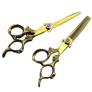 ชุดกรรไกรผอมบางด้ามจับมังกรสีทองแบบมืออาชีพ2ชิ้นอุปกรณ์ความงามจากสเตนเลสสตีล CE ISO - Product Image 2