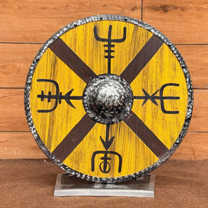 Escudo Vikingo Extra Grande de Madera, Diseño Nórdico Redondo, Hecho a Mano, para Disfraces Históricos y Decoración del Hogar - Product Image 1