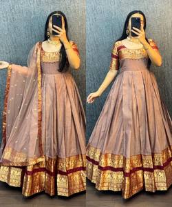 Robe traditionnelle Naryanpet en coton avec broderie bordée, dupatta en tulle, style décontracté, luxe, pour festival, multicolore, prix de gros, vêtement ethnique - Product Image 2