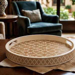 Plateau de rangement rond artisanal en os incrusté pour comptoir de salle de bain, table basse, commode de chambre et maison de luxe - Product Image 1
