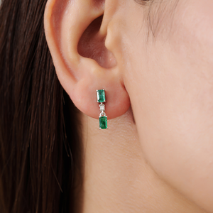 925 Sterling Silver Octagon Cut 100% Authentic Emerald & Diamond Drop Stud <b>Earrings</b> For Women's <b>Fine</b> Jewelry - Product Image 2