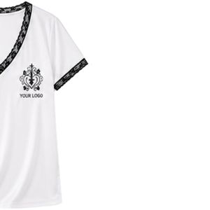 Ensemble de pyjama en satin blanc personnalisé pour femme, haut à manches courtes et short avec bordure en dentelle noire, vêtements de nuit doux, fabrication OEM ODM sur mesure - Product Image 4