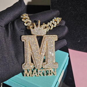 Pendentif personnalisé avec initiale, couronne, cristal, strass, style hip-hop, plaqué or, bijoux unisexes, cadeau - Product Image 4