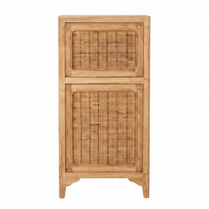 Handcrafted solid wood rattan drawer cabinet standing storage dresser woven mesh door accent organizer <b>side</b> <b>table</b> furniture item - Product Image 1