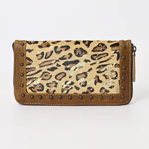 Best Quality Cowhide Leather Hair on RFID Bifold Wallet For Women Leopard Print Clutch For Daily Use Multiple Slots