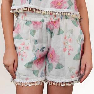 Ensemble coordonné en lin et coton blanc pastel de qualité export, écologique, à motif floral, pour femme, doux, confortable, fluide, coupe trapèze, idéal pour l'été - En promotion - Product Image 4