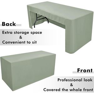 Tovaglia Verde Salvia 6 Piedi, Confezione da 2, in Tessuto Lavabile Antipiega, Copritavolo Pieghevole con Apertura Posteriore - Product Image 2