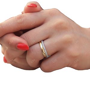 High Quality Wedding Band <b>Set</b> 2 Pieces Classic Plain Gold Band Half Eternity Moissanite Rose Gold Engagement <b>Ring</b> for <b>Women</b> - Product Image 1