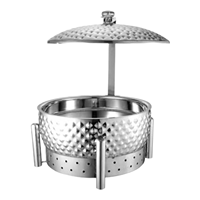 Plat à réchaud vintage en métal argenté avec support décoratif pour buffets