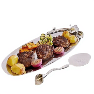 ถาดตกแต่งบ้านรูปทรงวงรี ดีไซน์รูปดอกไม้ ขัดเงา พร้อมช้อน ทำจากอะลูมิเนียมและสแตนเลส - Product Image 1