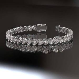 Pulsera de tenis de plata de ley con forma de corazón, cadena de mano de lujo estilo hip hop, joyería fina brillante para mujer - Product Image 2