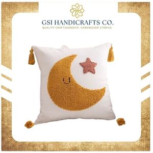 Hot Sale Cotton <b>Throw</b> <b>Pillow</b> With Tufted Moon And Star Design Square Decorative Cushion With Tassels Novelty Style - Product Image 2