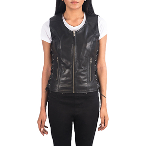 <b>Women's</b> <b>Leather</b> Biker Vest <b>Vintage</b> Motorcycle Sleeveless Outerwear Slim Fit V-Neck Waterproof Windproof Zipper Closure Fashion - Product Image 4
