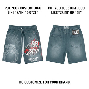 1. Men Acid Wash <b>Shorts</b> Premium Cotton Fleece 380 GSM Raw Hem Vintage Graphic Screen Print Custom Logo Casual Streetwear <b>Shorts</b> - Product Image 1