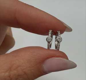 14K 18K <b>Gold</b> Cut Lab Grown Bezel Pave Set Thin Tiny Huggie Loop <b>Sleeper</b> Diamond Hoop <b>Earrings</b> Pair Wedding Engagement Minimalist - Product Image 3