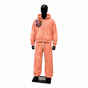 Peach Graphic Tracksuit Mens Premium Streetwear <b>Full</b> <b>Zip</b> <b>Hoodie</b> And Relaxed Jogger Pants Matching Set Urban Fashion Two Piece - Product Image 1