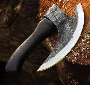 Handmade Custom High Carbon Steel Viking Pizza Hatchet 3 1/2 Cutting Edge Fine Leather Sheath Forged Pizza Cutter Wooden <b>Handle</b> - Product Image 5