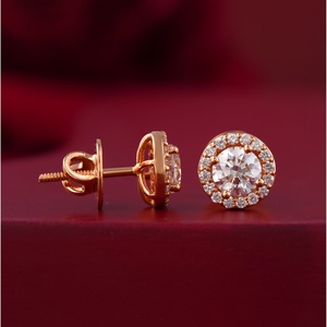 1.12 CT Round Halo Lab Grown Diamond Stud <b>Earrings</b> with 14K Rose Gold VVS1 Clarity Screw Shape Available White Yellow 18K Gold - Product Image 2