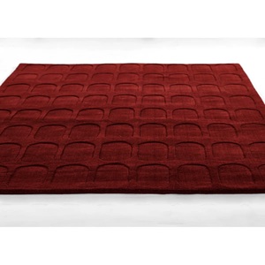 Alfombra de Lana Roja Contemporánea, Hecha a Mano, con Diseño Geométrico Moderno, Alfombra de Textura Suave para Sala de Estar o Dormitorio - Product Image 1